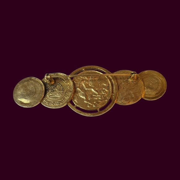 Vintage Gold Tone Replica Coins Brooch - Picture 2 of 3
